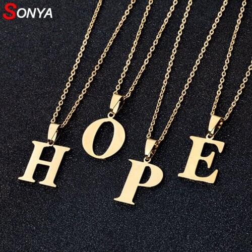 SONYA A to Z Stainless Steel Letters Necklaces For Women/Men Initial Letter Necklace Gold/Silver Color English Letter Jewelry