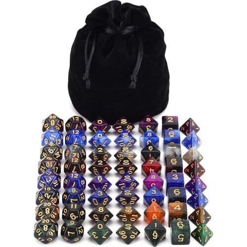 Set of 8 Galaxy Polyhedral Acrylic Dice for Tabletop Games DND RPG MTG Math Teaching(Velvet and Dragon Eye Bag Option)