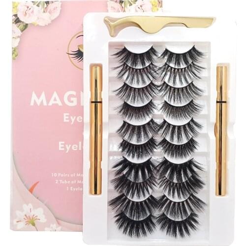10 Pairs Natural Lashes Non Magnetic Eyelashes and Adhesive Eyeliner Set Eye Makeup False Lash Eyelashe Extension Supplies