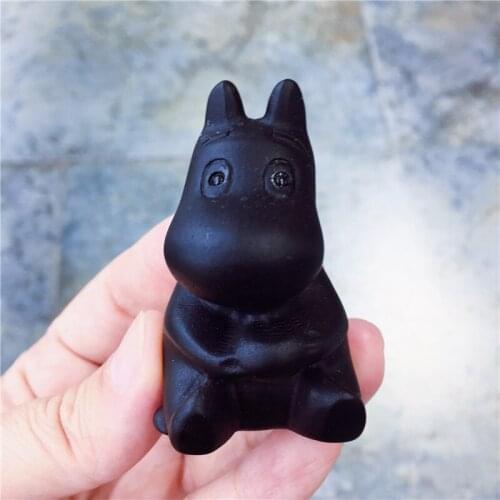 Natural Black Obsidian Crystal Stone Cute Hippo Hand Carved Animal Figurine Energy Crafts Home Decoration As Gift