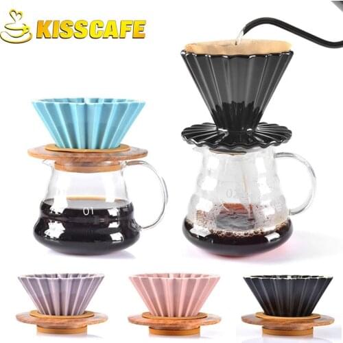 New Arrival Espresso Ceramic Coffee Filter Cup Pour Over Coffee Maker with Stand V60 Funnel Dripper Coffee Accessories