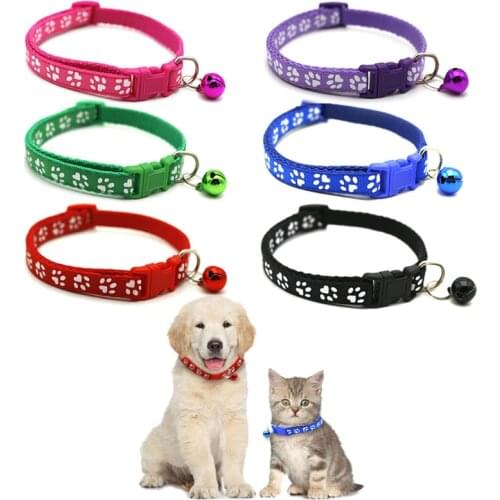 Pet Collar Dog Footprint Collar With Bell Cat Adjustable Collar Cat Buckle Collar Kitten Puppy Supplies Pet Necklace Accessories