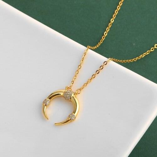 Shine Gold Color White Zircon Necklace for Women Clavicle Chain Necklace Crystal Moon Necklace Female Jewelry Accessories