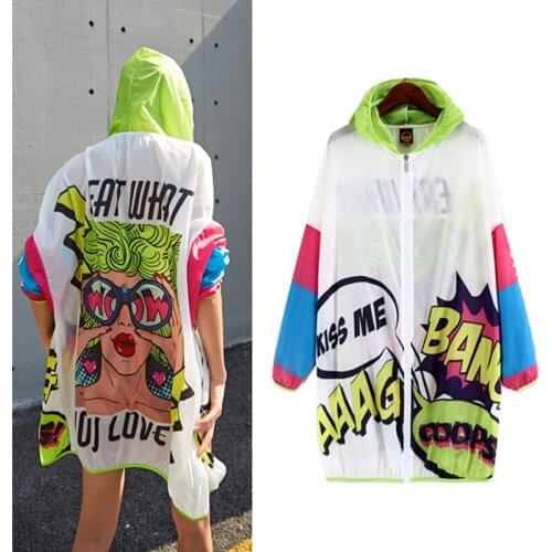 Spring Summer Sun Coat New Womens Letters Print Hoody Thin Preppy Coat Female Outerwear Hooded Casual Zipper Beach Coat NS163
