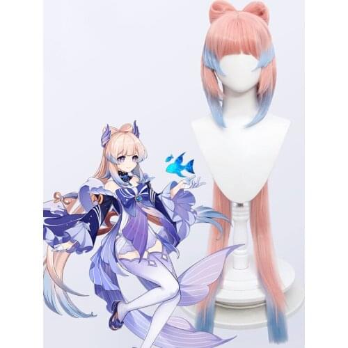 Wig Cosplay Synthetic Kokomi Genshin Impact Sangonomiya Pink Blue Ombre Wigs for Women Long Ponytail Extensions Straight Bangs