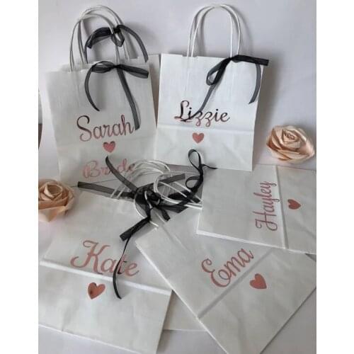 Personalized silver nam wedding bridesmaid maid of honor thank you gift bags,bridal party gift party decor wedding gift bags