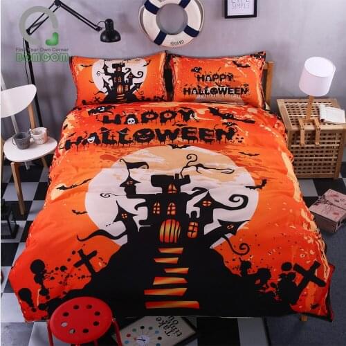 BOMCOM 3D Digital Printing Happy Halloween Pumpkin Magic House Jack Halloween Party Duvet Cover 100% Microfiber Orange