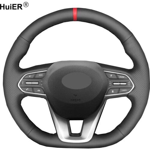 Hand Sewing Car Steering Wheel Wrap Funda Volante Non-slip For Hyundai Santa Fe 2019 2020 Artificial Leather Car Accessories