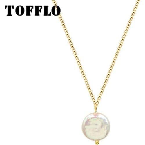 TOFFLO Stainless Steel Jewelry Fresh Water Pearl Baroque Necklace Simple Fashion Clavicle Chain BSP1013
