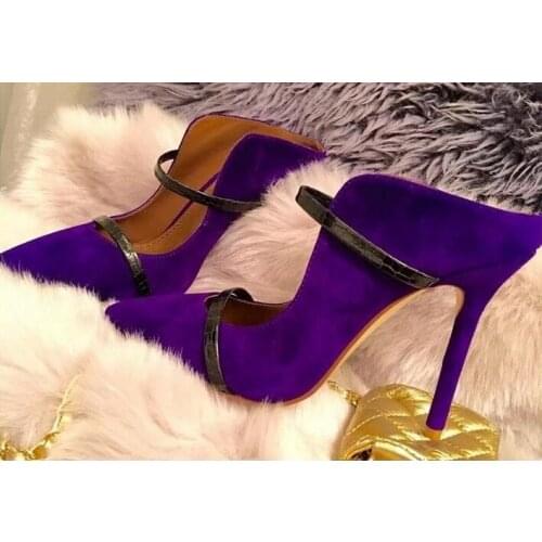 Elegant Purple Gold Pointed Toe Pumps Women Shoes Slip-On Special Shallow Cut Straps Party Shoes Designer Slippers Customized