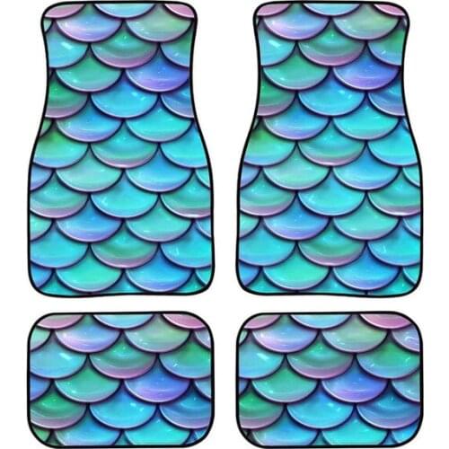 Aimaao Blue Mermaid Scale Universal Fit Car Floor Mats For SUV Sedan Trucks Vans 4 Piece All Weather Protection For VW Ford