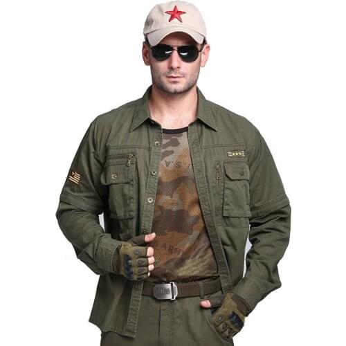 Long-sleeved Military Tactical Shirts Outdoor 100% Cotton Breathable Mens Shirts Camping Climbing Sports Casual Coat Clothes