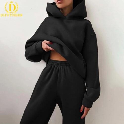 Women Warm Hoodie Sweatshirts and Gothic Long Pant Tracksuit Fashion Blackpink Two Piece Sets Ladies Lace Up Sweatshirt Suits