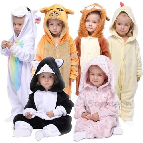 Winter Unicorn Kigurumi Kids Sleepwear Boys Girls Panda Pajamas Children Funny Animal Winter Onesies Licorne Baby Flannel Pyjama