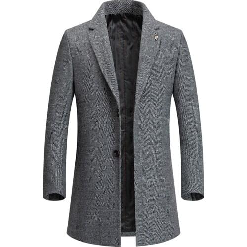 Winter Mens Long Woolen Jackets Thick Windproof Warm Wool Coats Male Solid 2020 New Fashion Trench Jacket MT055