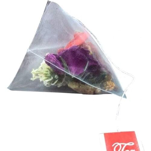 YYSD 100PCS Pyramid Tea Bag Filter Nylon Tea Bag Single String Label Transparent Empt