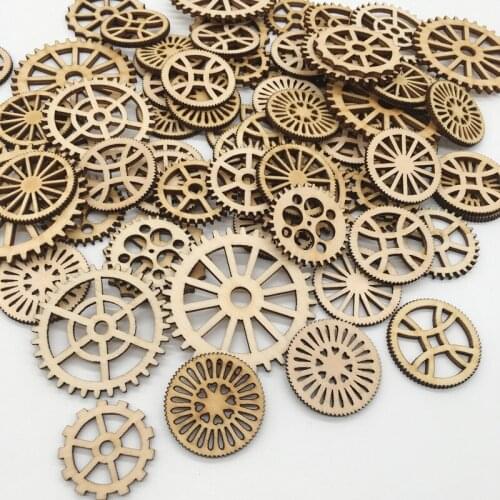 100 mixed 2.5-5cm embellishments wood gear diy projects wooden gears shape craft tag decoration