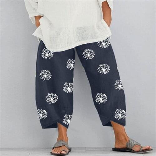 2021 Gray European And Casual Loose Printed Wide-leg Pants Women Vertical Flower Pants Dropship