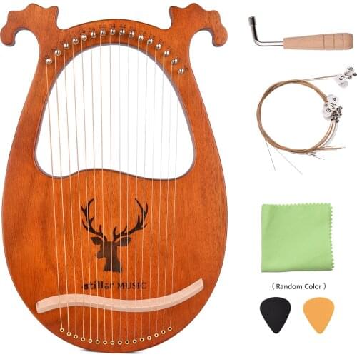 Ammoon 16 String Lyre Harp Solid Wood String Instrument & Elk Pattern Tuning Hammer Strings Cleaning Cloth Picks for Beginners