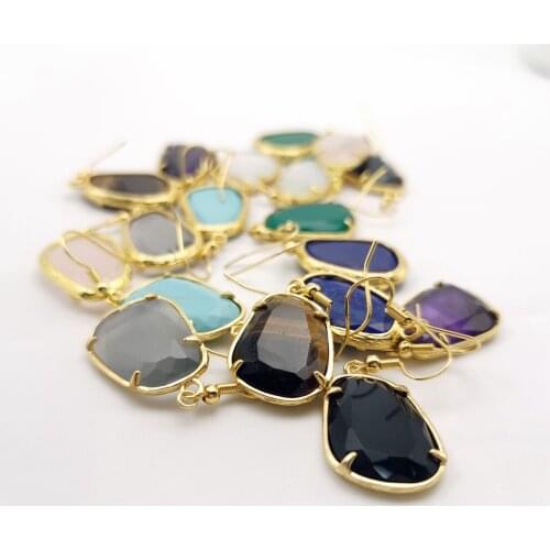 Free delivery Gold Color Irregular angle Dangl Earring Yellow Pink White Hoo Earrings Natural Stone Lapis Lazuli Women Jewelle