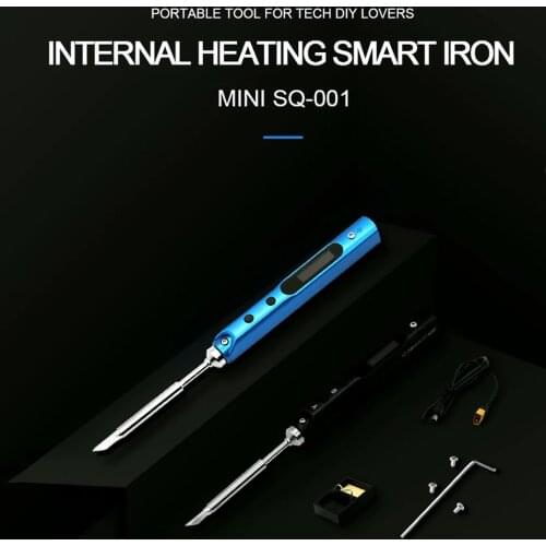 Electric Soldering Iron with OLED Digital Display Intelligent Soldering Iron Kit with 45W PD Power Adapter and 4 Iron Heads Blue