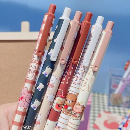 6pcs/Set Gel Pen Cute Cartoon 0.5mm Balck Ink Press Gel Pen Writing Pen Office Supply Stationery For Studen