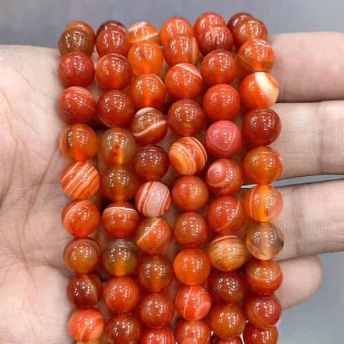 Natural Stone Banded Red Lace Agates Round Beads Diy Bracelet Necklace Pendants for Jewelry Making 15" Strand 4 6 8 10 12 14MM