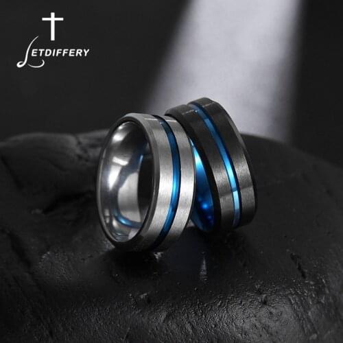 Letdiffery Hot Sale Groove Rings Black Blue Punk Stainless Steel Midi Rings For Men Charm Women Jewelry Dropshipping Wholesale