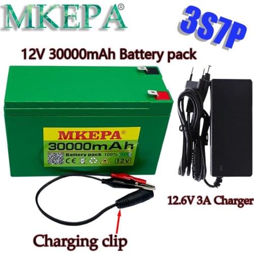 12V30Ah 3S7P 18650 lithium battery pack+12.6V 3A charger, built-in 30Ah high current BMS, used for sprayer, free +charger
