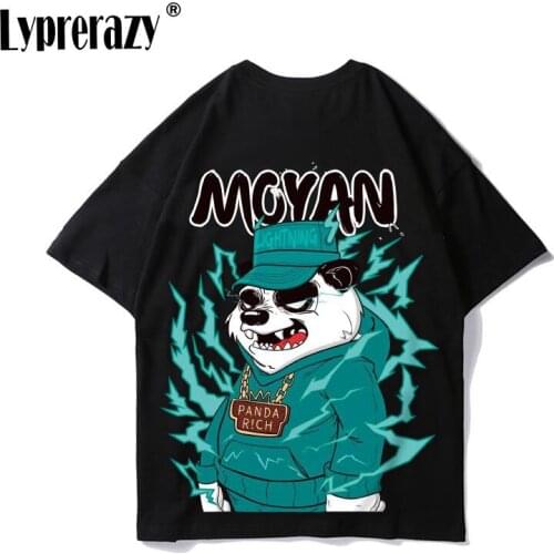 Lyprerazy Hip Hop Streetwear Men T Shirt Fashion Chinese Style Panda Printing Casual T-Shirt Oversized Tops Tees