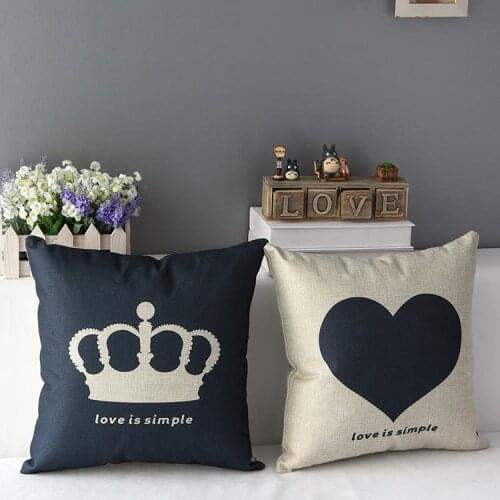 Love stars crown cotton linen throw pillow case pillowcase No Core