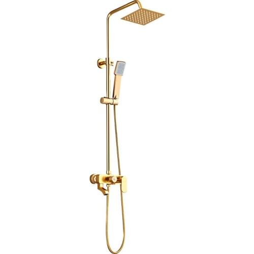 Brushed Gold Aluminum Set Bath Shower Faucets Set Bathroom Mixer Shower Bathtub Taps Rinfall Shower Tap Shower Head