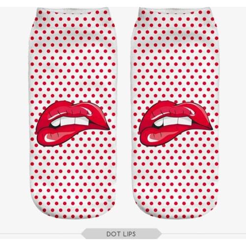 DOT LIPS 3D Printed fashion socks Women cute Casual Ankle sock Unisex short Low Cut Socks Multiple Colors for girls