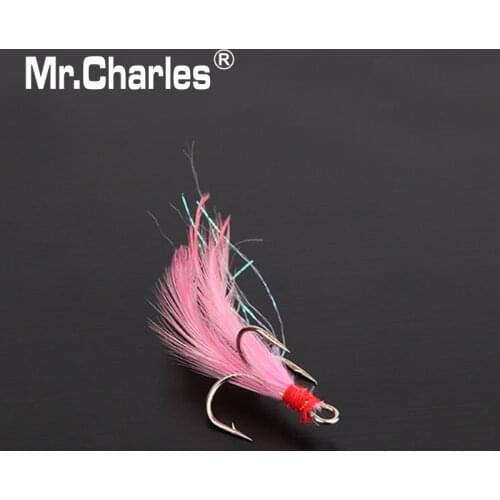 Mr.Charles 35647-Pink feathers Treble Hook 2#/4#6#Strength enough for big fihg Lure Fishing Tackle Fishing tools