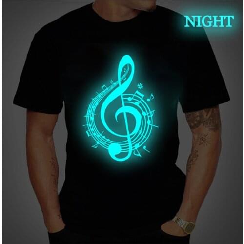 Luminous Music Symbol Print Goth T-Shirt Black Mens Custom Tee Shirt Summer Men T Shirt Plus Size Graphic T Shirts Tops Male