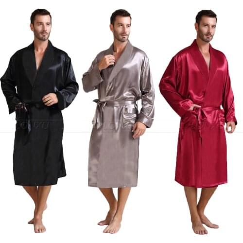 Mens Silk Satin Pajamas Sleepwear Robe Robes Bathrobe Nightgown S~3XL