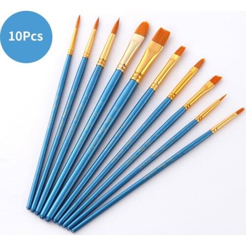 10Pcs/Set Watercolor Paint Brush Set Different Shape Flat Round Pointed Tip Nylon Hair Watercolor Painting Brush Art Supplies