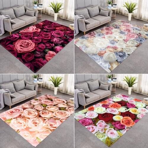 3D Print Valentines Day Floor Mat Pink/Red Rose Flower pattern Romantic Wedding Decor Carpets for living Room Bedroom Area Rugs