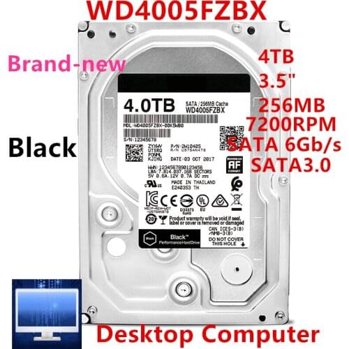 New HDD For WD Brand Black 4TB 3.5" SATA 6 Gb/s 256MB 7200RPM For Internal Hard Disk For Desktop Computer HDD For WD4005FZBX