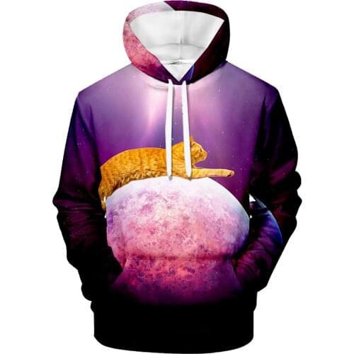 New Product 3D Cat Color Printing and Fleece Cosplay Male Animal Pattern Hooded Jacke