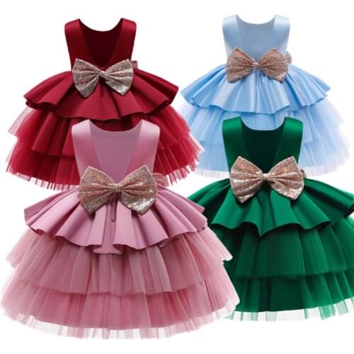 Princess Dress For Girls Flower Wedding Gown Kids Birthday Party Backless Little Baby Children Tutu Cake Dress Toddler Clothes