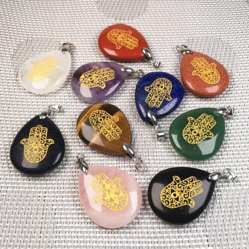 Natural Stone Quartz Agates Pendants Reiki Amulet Water Drop Shape Pendants for Jewelry Making DIY Charm Necklace Size 25x32mm