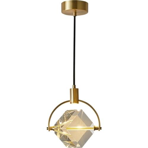 Full Copper LED Pendant Light Fashion Luxury Living Room Bedroom Bedside Corridor Clear Crystal Light Fixture Home Deco Lighting