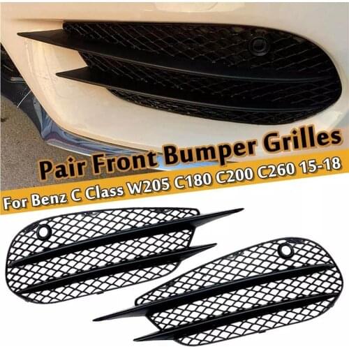 For Mercedes-Benz W205 C-Class C180 C200 C260 2015-2018 Set L+R Front Bumper Fog Lamp Grill Grille Insert Face Bar Cover