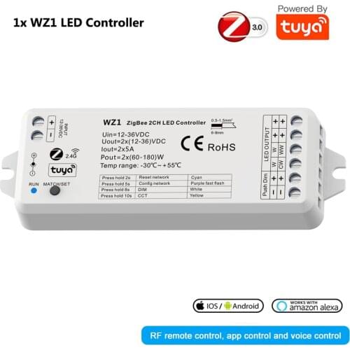 Tuya Zigbee 2CH Smart Led Dimmer Controller DC12V 24V CCT Single Color Strip TUYA APP Google assistant Echo Plus Voice Control
