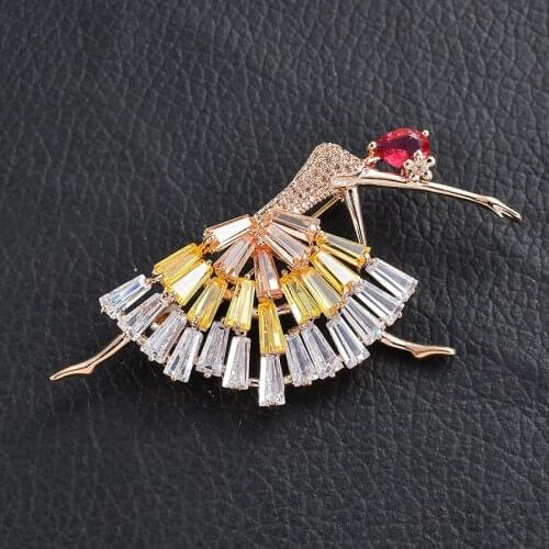Luxury AAA Zircon Dancing Girl Brooches for Women Girls Graduation Gift Sweet Brooch Scarf Pins Vintage Jewelry Accessory Broch