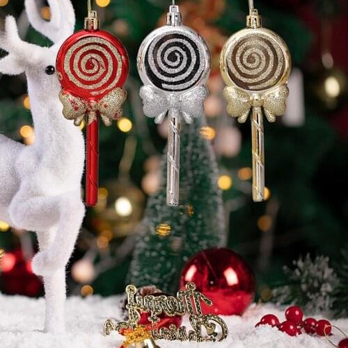 Christmas Candy Props Decor Lollipop Hanging Pendant Swirl Home Ornaments Golden Silver Red Plastic Holiday Ornament Creative