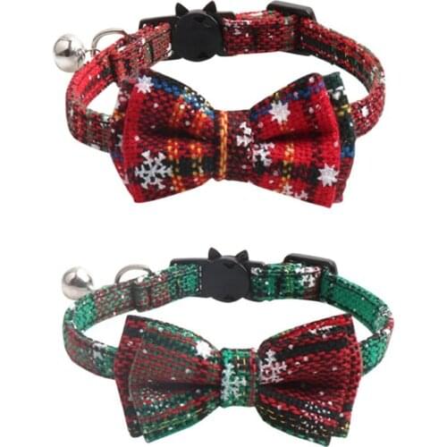 Christmas Dog Cat Collar With Bow Tie Adjustable Bowtie Plaid Red Green Dog Pet Buckle Collars For Cats And Small Dogs Chihuahua
