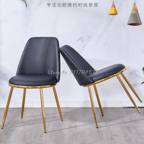 Light luxury style net red leather backrest dining chair Nordic simple modern household stainless steel gilded makeup nail chair