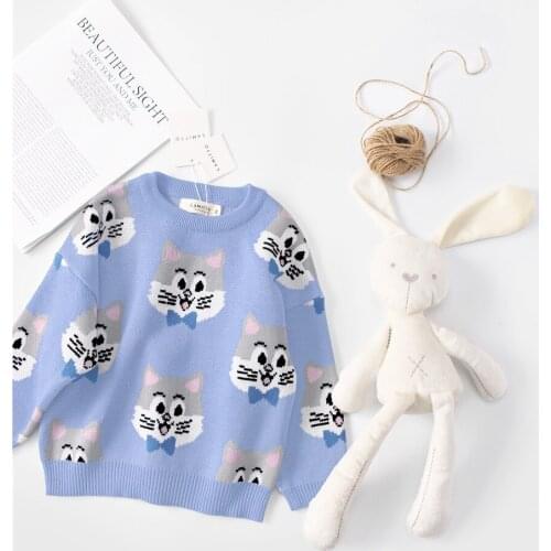 Tonytaobaby Autumn and Winter Clothes New Childrens Wear Cat Cotton Sweater Christmas Sweater Boys Girls Sweater